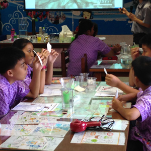 Students examining filter papers