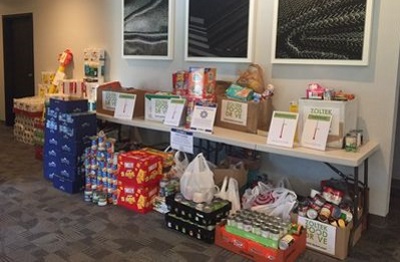 Some of the canned goods collected by employees