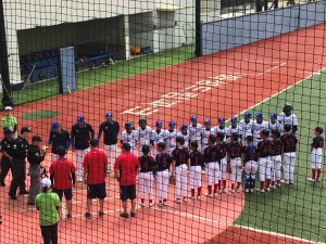 The Korean and Hong Kong teams greeting each other prior to the semifinals