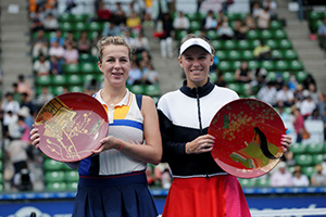 Last year’s Singles champion Caroline Wozniacki (right) and runner-up Anastasia Pavlyuchenkova (left)